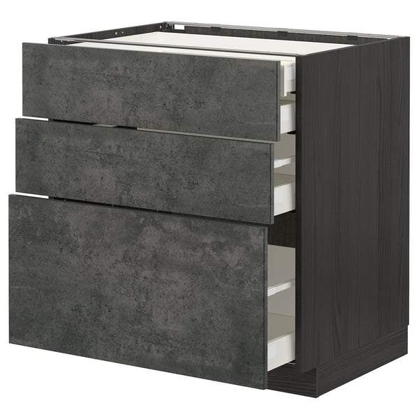 METOD / MAXIMERA base cb 3 frnts/2 low/1 md/1 hi drw, black/Kalhyttan dark grey concrete effect, 80x60 cm