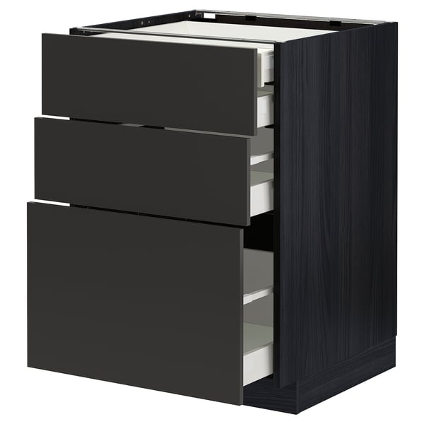 METOD / MAXIMERA base cb 3 frnts/2 low/1 md/1 hi drw, black/Nickebo matt anthracite, 60x60 cm