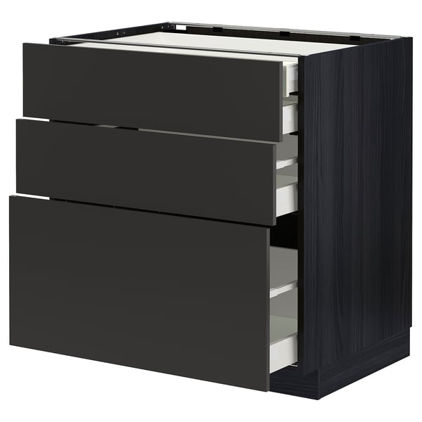 METOD / MAXIMERA base cb 3 frnts/2 low/1 md/1 hi drw, black/Nickebo matt anthracite, 80x60 cm