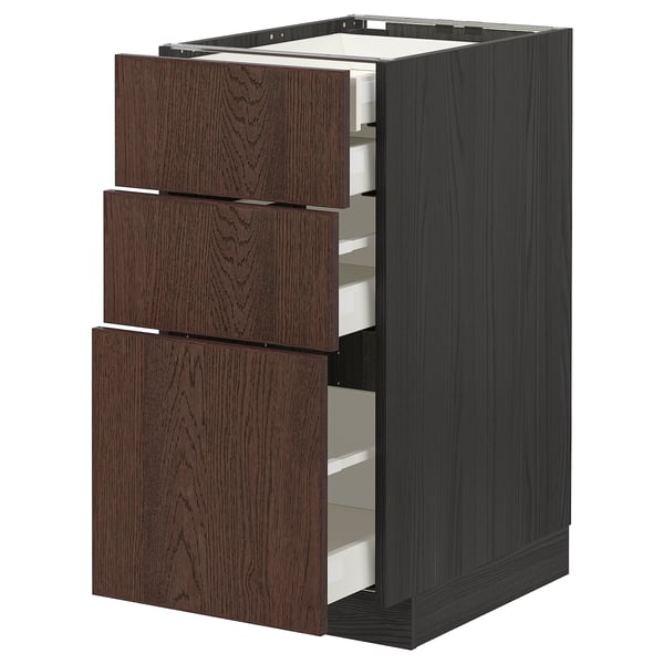 METOD / MAXIMERA base cb 3 frnts/2 low/1 md/1 hi drw, black/Sinarp brown, 40x60 cm