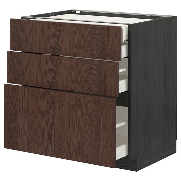 METOD / MAXIMERA base cb 3 frnts/2 low/1 md/1 hi drw, black/Sinarp brown, 80x60 cm