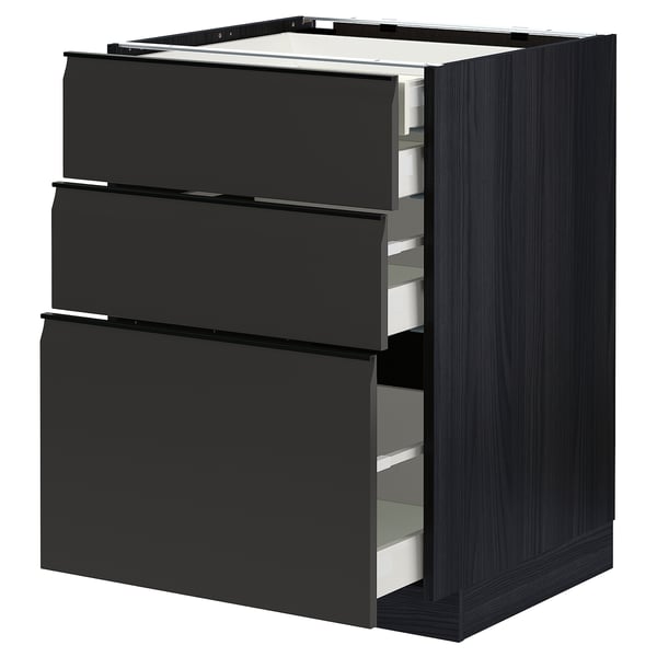 METOD / MAXIMERA base cb 3 frnts/2 low/1 md/1 hi drw, black/Upplöv matt anthracite, 60x60 cm