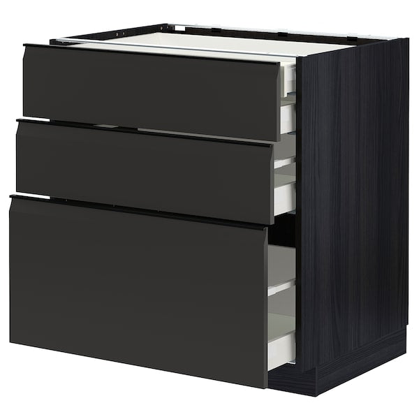 METOD / MAXIMERA - Base cb 3 frnts/2 low/1 md/1 hi drw, black/Upplöv matt anthracite, 80x60 cm