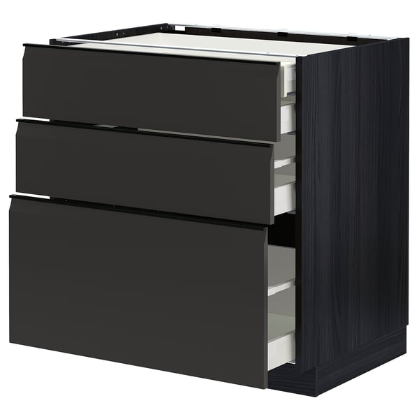 METOD / MAXIMERA base cb 3 frnts/2 low/1 md/1 hi drw, black/Upplöv matt anthracite, 80x60 cm
