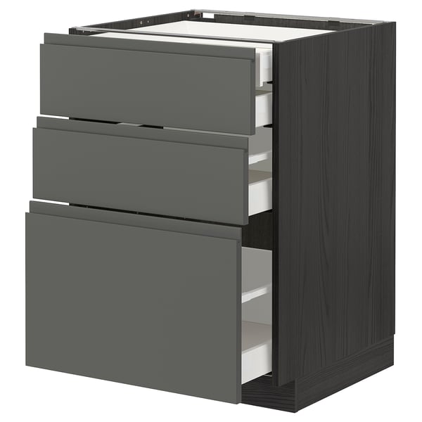 METOD / MAXIMERA base cb 3 frnts/2 low/1 md/1 hi drw, black/Voxtorp dark grey, 60x60 cm