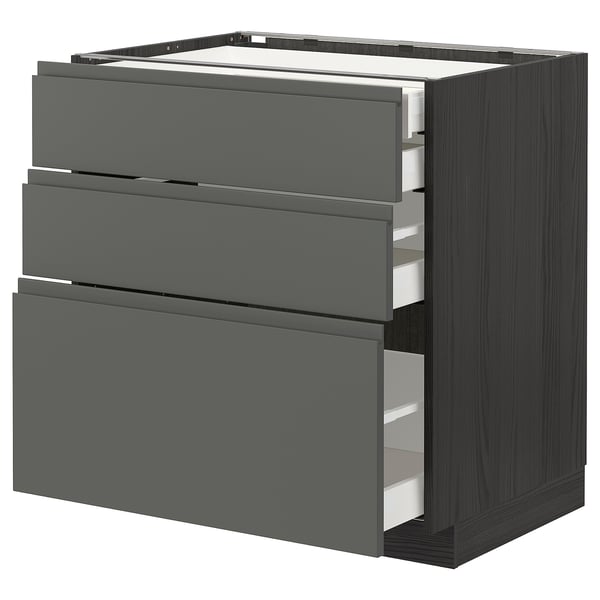 METOD / MAXIMERA base cb 3 frnts/2 low/1 md/1 hi drw, black/Voxtorp dark grey, 80x60 cm