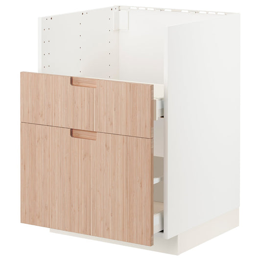 METOD / MAXIMERA base cab f TALLSJÖN sink, white/Fröjered light bamboo, 60x60 cm
