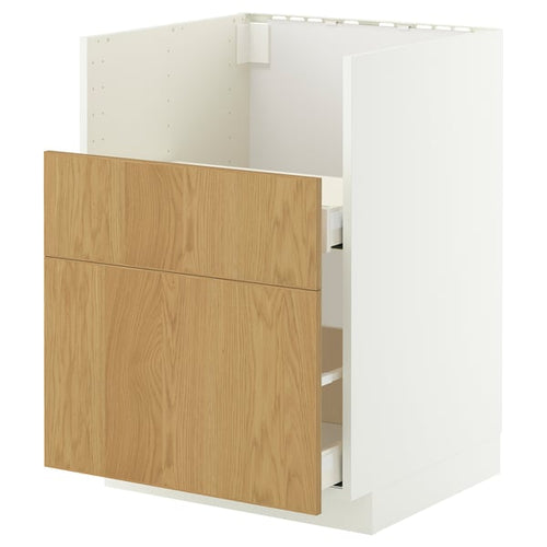 METOD / MAXIMERA base cab f TALLSJÖN sink, white/Sinarp oak veneer, 60x60 cm