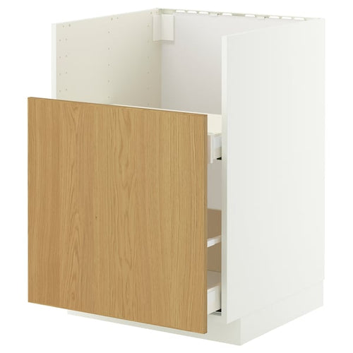 METOD / MAXIMERA base cab f TALLSJÖN sink, white/Sinarp oak veneer, 60x60 cm
