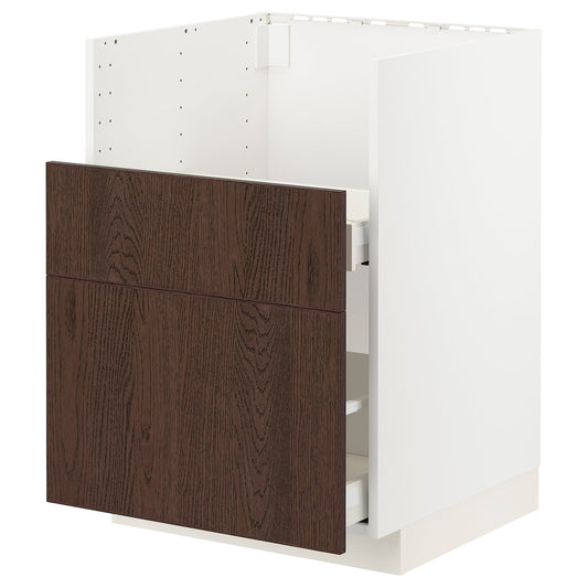 METOD / MAXIMERA base cab f TALLSJÖN sink, white/Sinarp brown, 60x60 cm