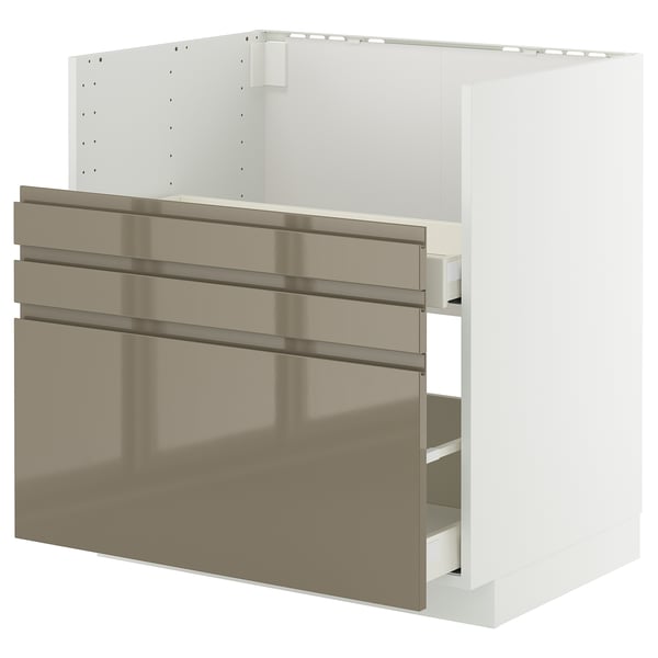 METOD / MAXIMERA base cab f TALLSJÖN sink, white/Voxtorp high-gloss dark grey-brown, 80x60 cm