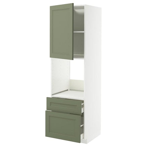 METOD / MAXIMERA - Mobile forn/cass/2fron/1cass me/1al, bianco/Axstad grigio-verde,60x60x200 cm