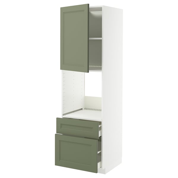 METOD / MAXIMERA hi cab f ov w dr/2 frnt/1 m/1 h drw, white/Axstad grey-green, 60x60x200 cm