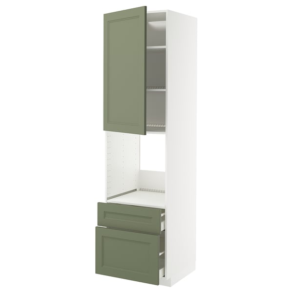 METOD / MAXIMERA hi cab f ov w dr/2 frnt/1 m/1 h drw, white/Axstad grey-green, 60x60x220 cm