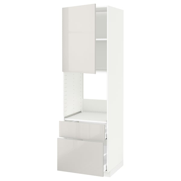 METOD / MAXIMERA hi cab f ov w dr/2 frnt/1 m/1 h drw, white/Ringhult light grey, 60x60x200 cm