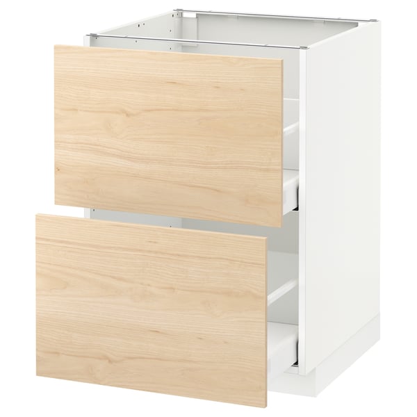 METOD / MAXIMERA base cb 2 fronts/2 high drawers, white/Askersund light ash effect, 60x60 cm