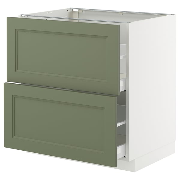 METOD / MAXIMERA - METOD / MAXIMERA Base cb 2 fronts/2 high drawers, white/Axstad grey-green, 80x60 cm