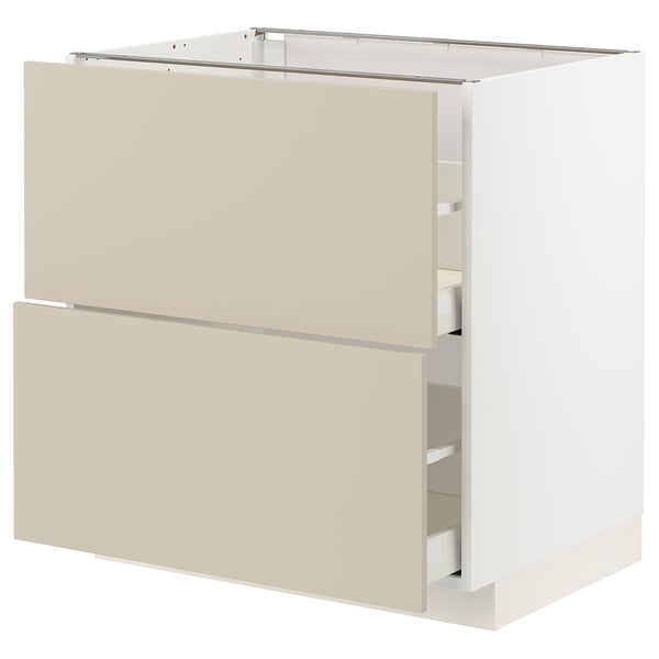 METOD / MAXIMERA - Base cb 2 fronts/2 high drawers, white/Havstorp beige , 80x60 cm