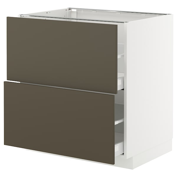 METOD / MAXIMERA - Base cb 2 fronts/2 high drawers, white/Havstorp brown-beige, 80x60 cm