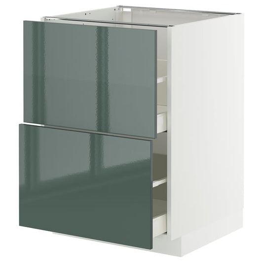 METOD / MAXIMERA - METOD / MAXIMERA Base cb 2 fronts/2 high drawers, white/Kallarp high-gloss dark grey-green, 60x60 cm