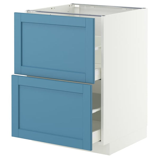 METOD / MAXIMERA base cb 2 fronts/2 high drawers, white/Lerhyttan blue, 60x60 cm