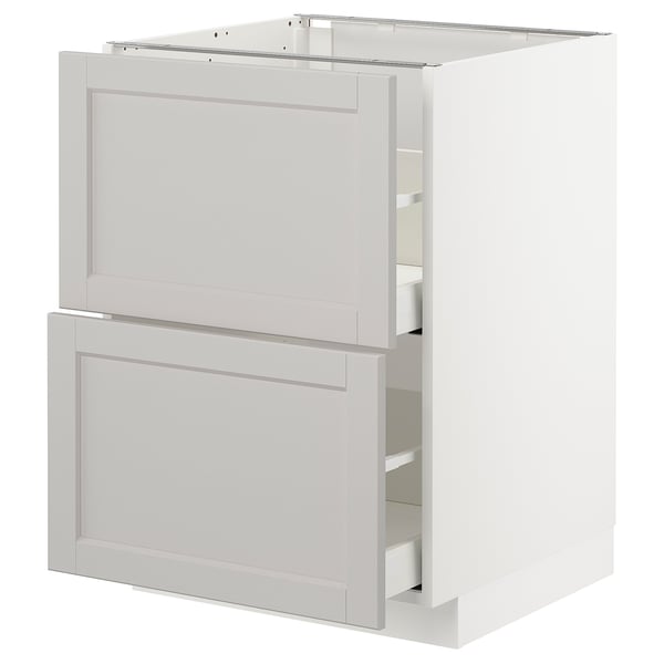 METOD / MAXIMERA base cb 2 fronts/2 high drawers, white/Lerhyttan light grey, 60x60 cm
