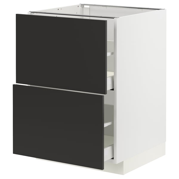 METOD / MAXIMERA - METOD / MAXIMERA Base cb 2 fronts/2 high drawers, white/Nickebo matt anthracite, 60x60 cm