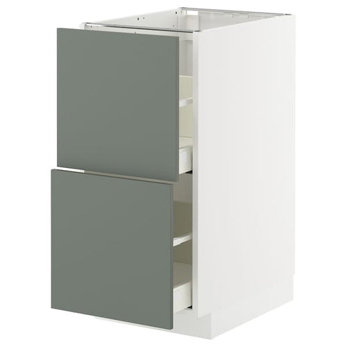 METOD / MAXIMERA base cb 2 fronts/2 high drawers, white/Nickebo matt grey-green, 40x60 cm
