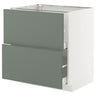 METOD / MAXIMERA base cb 2 fronts/2 high drawers, white/Nickebo matt grey-green, 80x60 cm