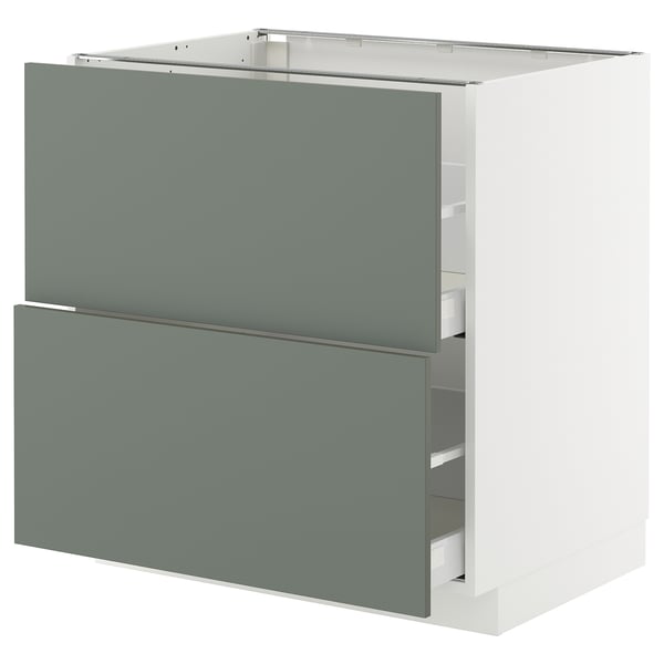 METOD / MAXIMERA base cb 2 fronts/2 high drawers, white/Nickebo matt grey-green, 80x60 cm
