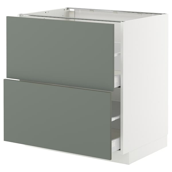 METOD / MAXIMERA - METOD / MAXIMERA Base cb 2 fronts/2 high drawers, white/Nickebo matt grey-green, 80x60 cm