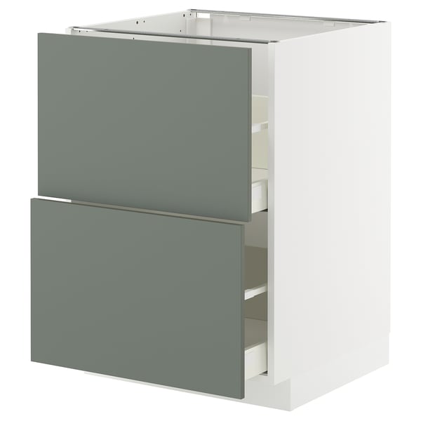 METOD / MAXIMERA base cb 2 fronts/2 high drawers, white/Nickebo matt grey-green, 60x60 cm