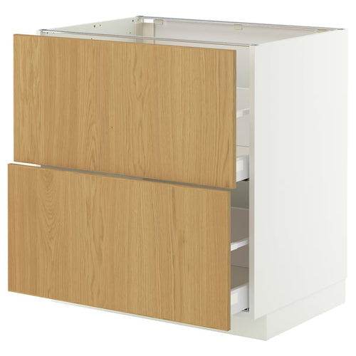 METOD / MAXIMERA base cb 2 fronts/2 high drawers, white/Sinarp oak veneer, 80x60 cm