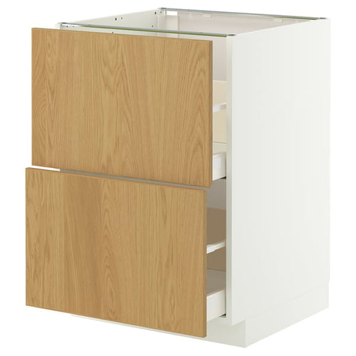 METOD / MAXIMERA base cb 2 fronts/2 high drawers, white/Sinarp oak veneer, 60x60 cm