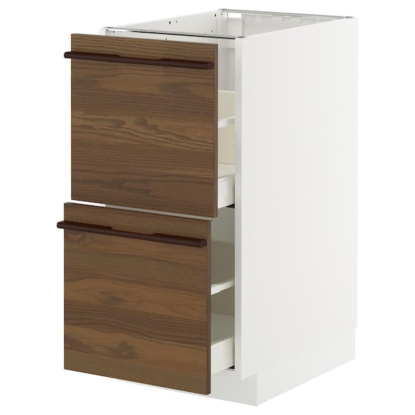 Ikea METOD / MAXIMERA - Cabinet 2 fronts/2 high drawers, white/Stenstaff dark brown ash veneer,40x60 cm