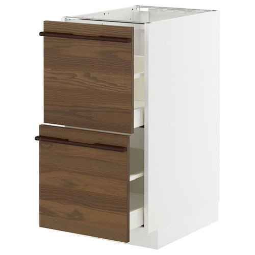 METOD / MAXIMERA base cb 2 fronts/2 high drawers, white/Stensta dark brown ash veneer, 40x60 cm