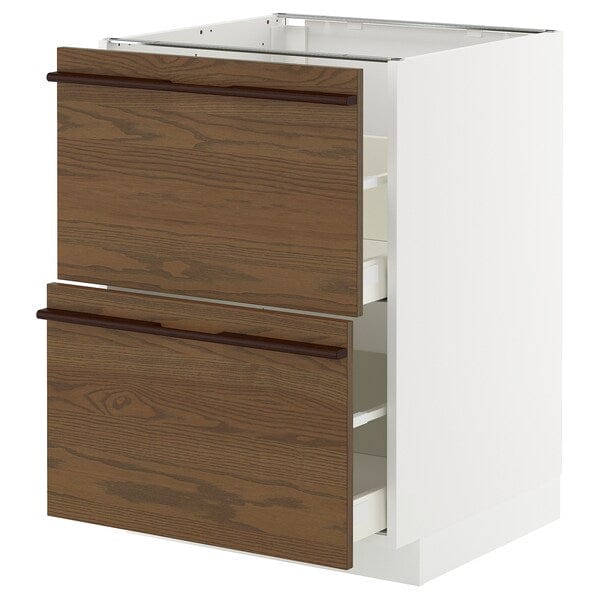 Ikea METOD / MAXIMERA - Cabinet 2 fronts/2 high drawers, white/Stenstaff dark brown ash veneer,60x60 cm