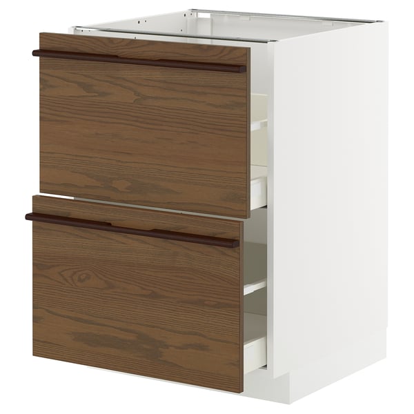 METOD / MAXIMERA - METOD / MAXIMERA Base cb 2 fronts/2 high drawers, white/Stensta dark brown ash veneer, 60x60 cm