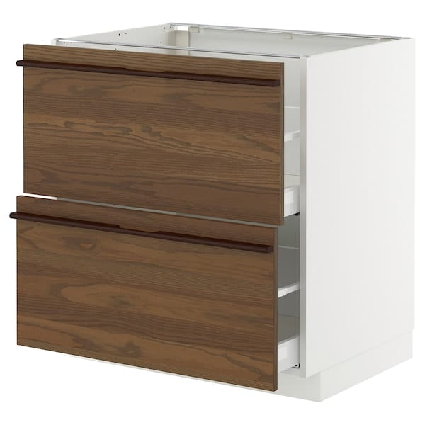 Ikea METOD / MAXIMERA - Cabinet 2 fronts/2 high drawers, white/Stenstaff dark brown ash veneer,80x60 cm