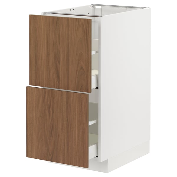 METOD / MAXIMERA base cb 2 fronts/2 high drawers, white/Tistorp brown walnut effect, 40x60 cm