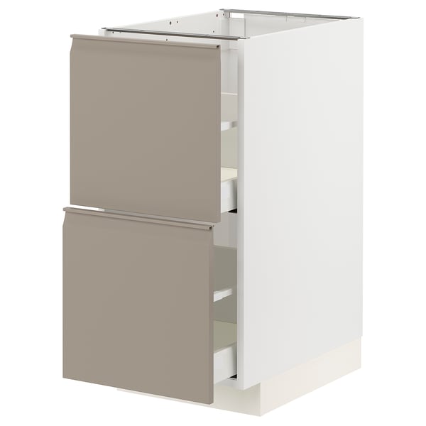 METOD / MAXIMERA base cb 2 fronts/2 high drawers, white/Upplöv matt dark beige, 40x60 cm