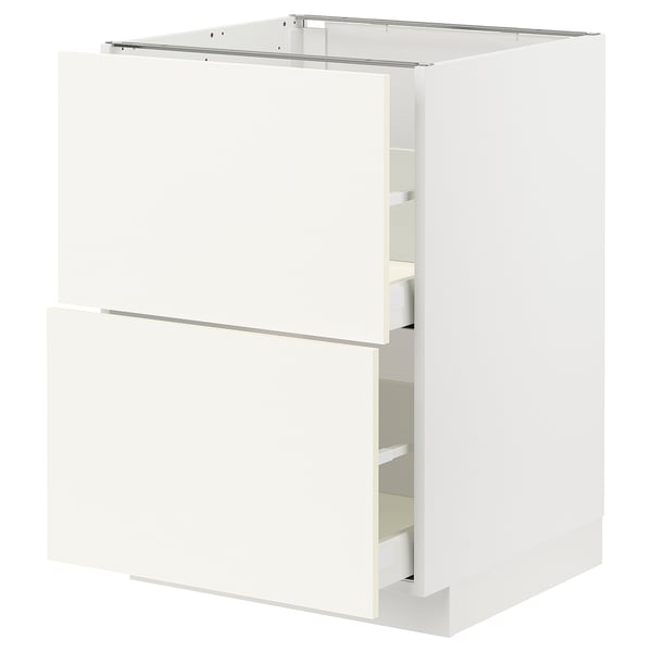 METOD / MAXIMERA base cb 2 fronts/2 high drawers, white/Vallstena white, 60x60 cm