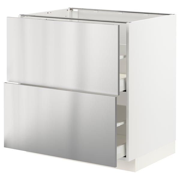 METOD / MAXIMERA - METOD / MAXIMERA Base cb 2 fronts/2 high drawers, white/Vårsta stainless steel, 80x60 cm