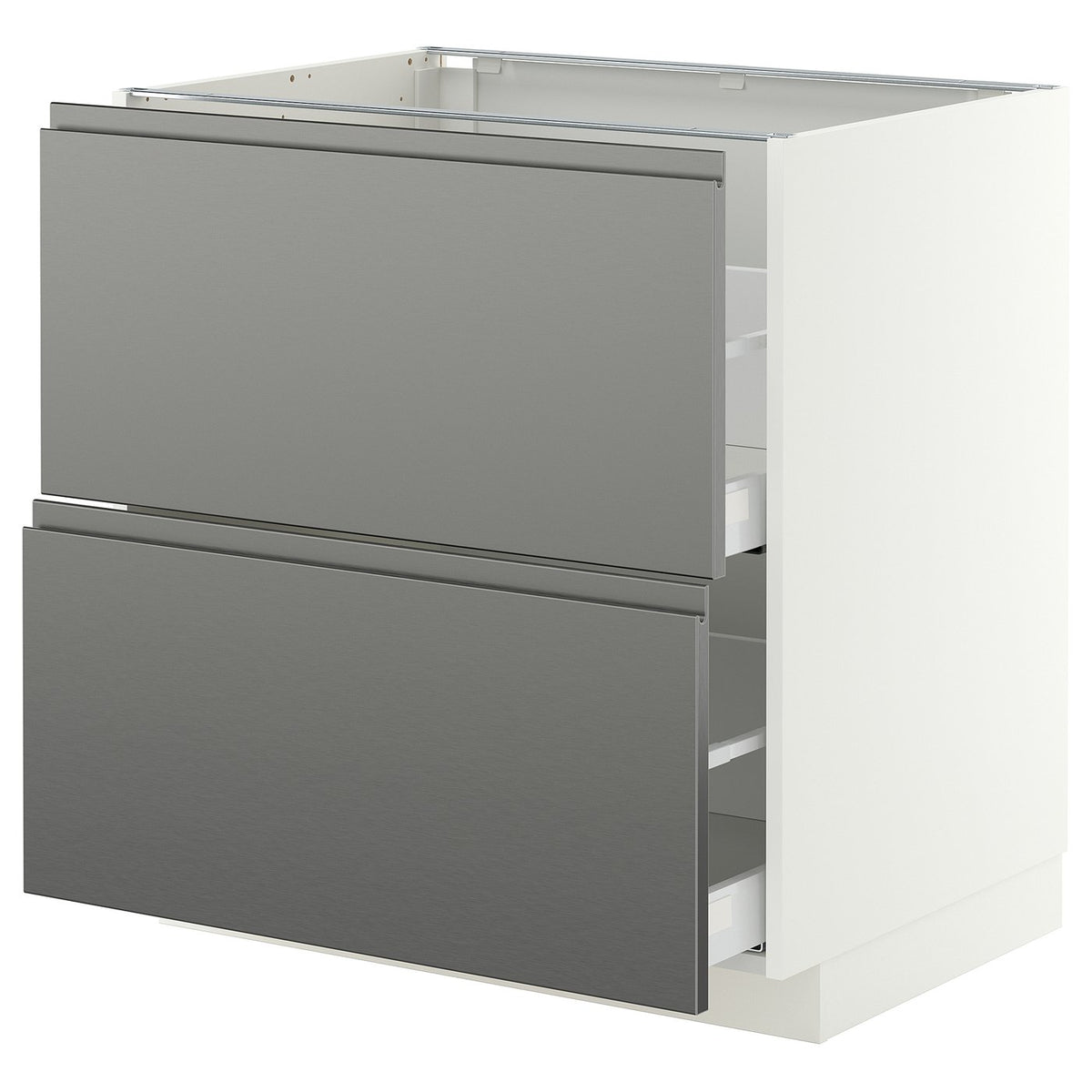 METOD / MAXIMERA base cb 2 fronts/2 high drawers, white/Voxtorp stainless steel effect, 80x60 cm