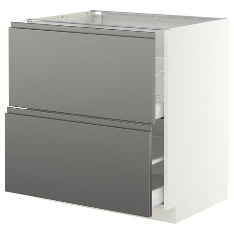 METOD / MAXIMERA base cb 2 fronts/2 high drawers, white/Voxtorp stainless steel effect, 80x60 cm