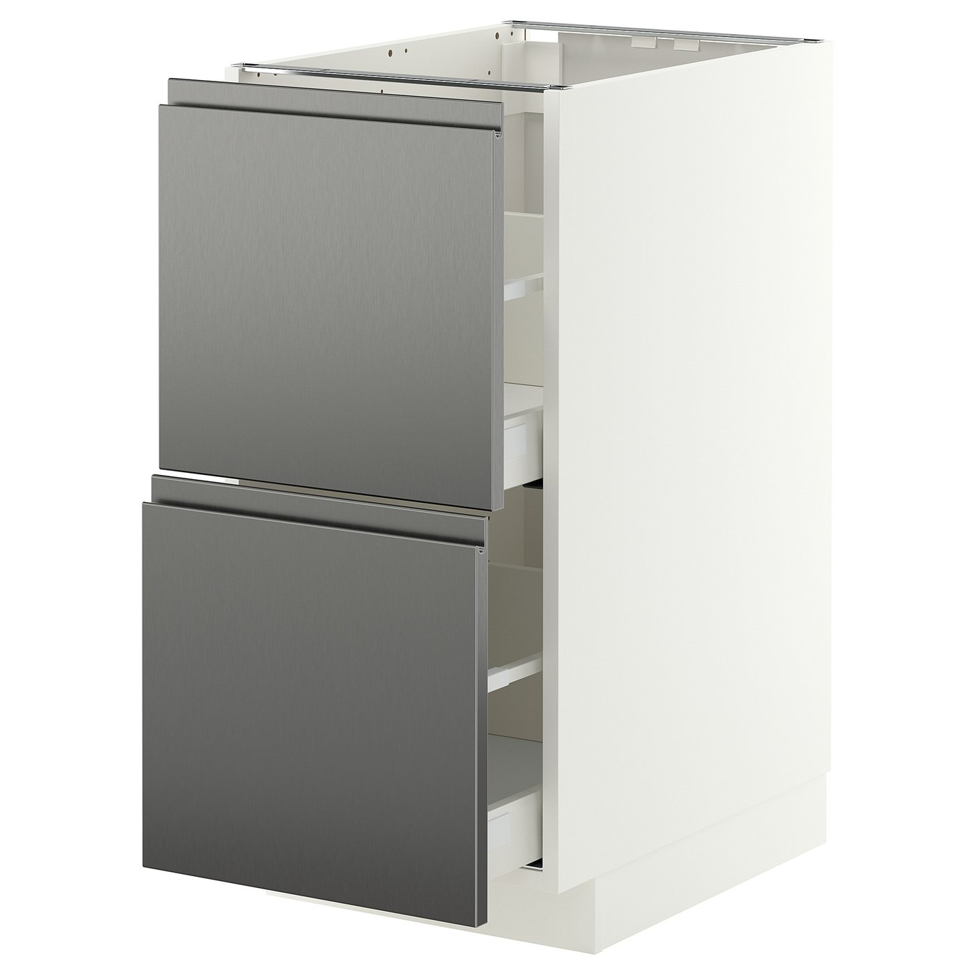 METOD / MAXIMERA base cb 2 fronts/2 high drawers, white/Voxtorp stainless steel effect, 40x60 cm