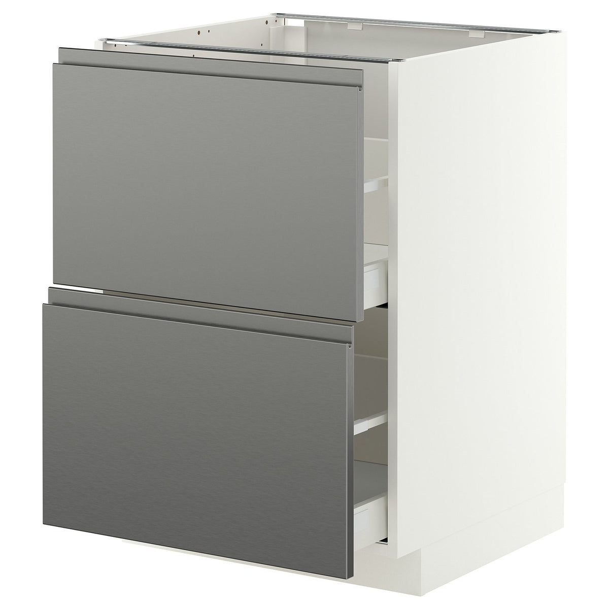 METOD / MAXIMERA base cb 2 fronts/2 high drawers, white/Voxtorp stainless steel effect, 60x60 cm