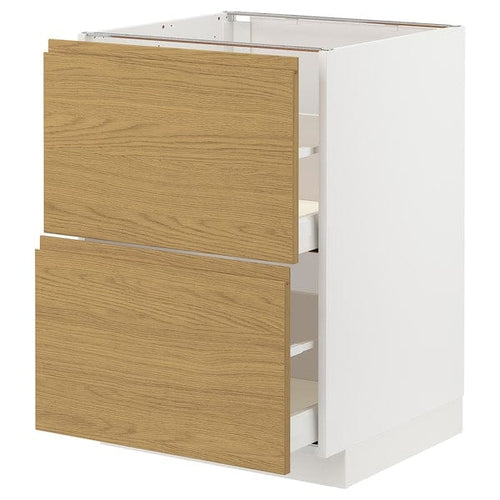METOD / MAXIMERA base cb 2 fronts/2 high drawers, white/Voxtorp oak effect, 60x60 cm