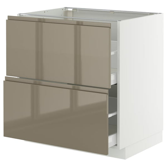 METOD / MAXIMERA - Base cb 2 fronts/2 high drawers, white/Voxtorp high-gloss dark grey-brown, 80x60 cm