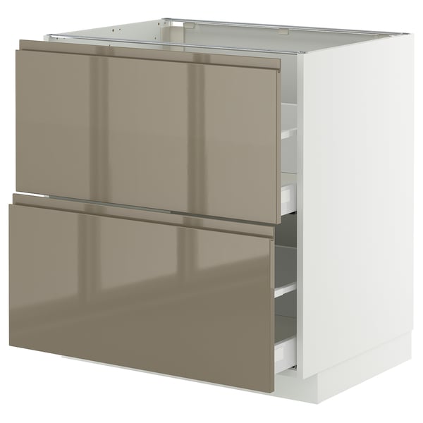 METOD / MAXIMERA - METOD / MAXIMERA Base cb 2 fronts/2 high drawers, white/Voxtorp high-gloss dark grey-brown, 80x60 cm